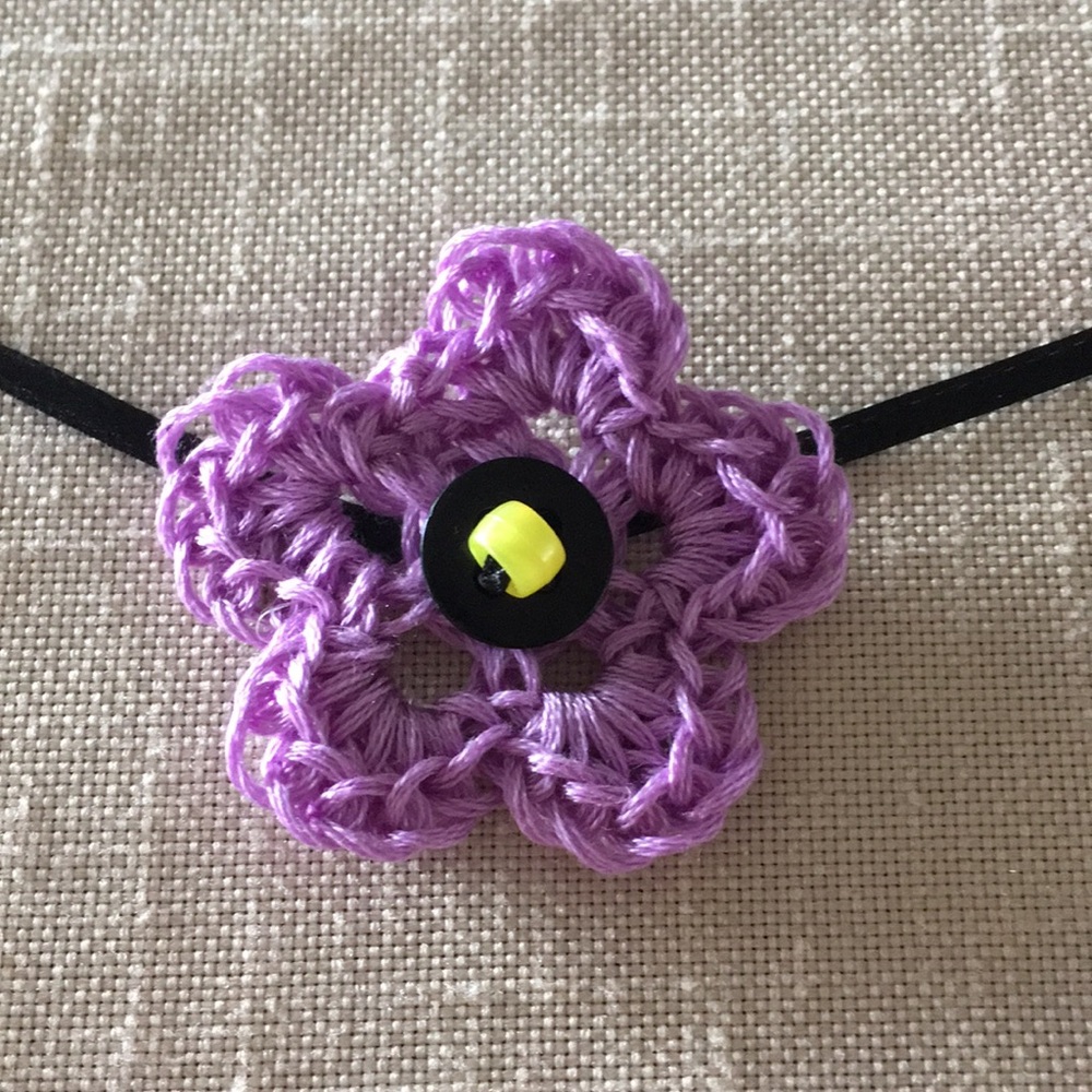 Hand Crafted Violet Flower Lavender Cotton Black Button